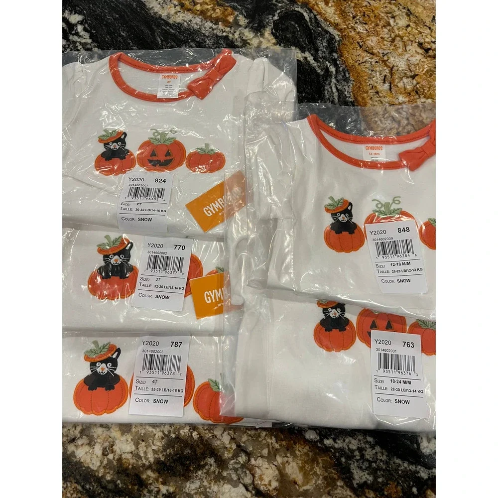 NWT Gymboree Ivory & Orange Striped Leggings & Halloween Cat/Pumpkin Top